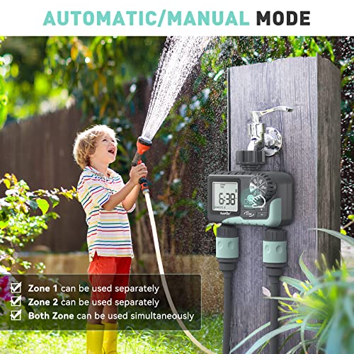 RAINPOINT Sprinkler Timer 2 Outlet, Water Timer for Garden Hose, Programmable Drip Irrigation Timer for Yard Outdoor Watering, Rain Delay/Manual/Automatic System Controller 2.5" LCD, V2, 2023 Release