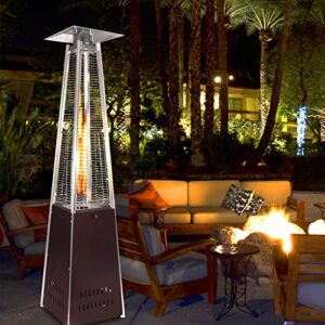 Polar Aurora Patio Propane Heater Pyramid Dancing Flame 42,000 BTU Quartz Glass Tube Outdoor Portable Heater w/ Wheels & Ground Nail for Party, Restaurant, Garden, Commercial,Brown