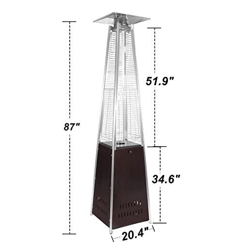 Polar Aurora Patio Propane Heater Pyramid Dancing Flame 42,000 BTU Quartz Glass Tube Outdoor Portable Heater w/ Wheels & Ground Nail for Party, Restaurant, Garden, Commercial,Brown