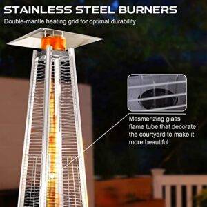 Polar Aurora Patio Propane Heater Pyramid Dancing Flame 42,000 BTU Quartz Glass Tube Outdoor Portable Heater w/ Wheels & Ground Nail for Party, Restaurant, Garden, Commercial,Brown