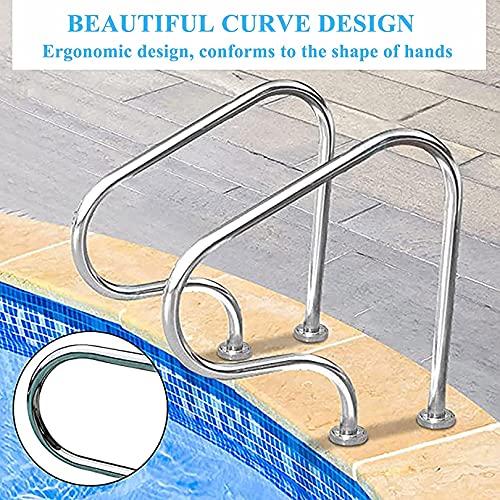 BTZHY 304 Stainless Steel Spa Handrail, Humanized Pool Railings w/Curved Structure Ladder Step Handrail for Garden Backyard Pools Easy to Install (1PCS)