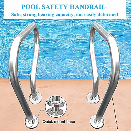 BTZHY 304 Stainless Steel Spa Handrail, Humanized Pool Railings w/Curved Structure Ladder Step Handrail for Garden Backyard Pools Easy to Install (1PCS)