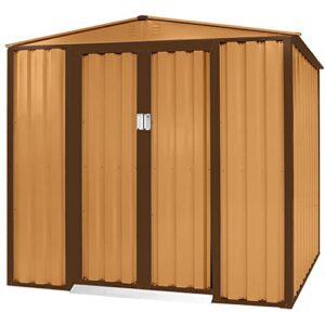 oakmont outdoor 4′ × 6′ storage shed walk-in garden tool house with double sliding doors, yard lawn (yellow)