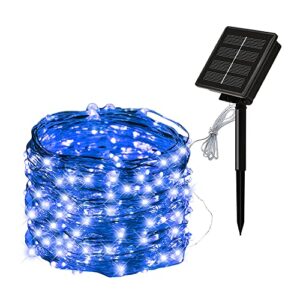 dolucky 72ft 200 led blue solar outdoor string lights, 8 modes solar powered waterproof fairy lights, solar copper wire lights for garden yard christmas decoration