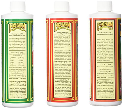 Fox Farm Liquid Nutrient Trio Soil Formula - Big Bloom, Grow Big, Tiger Bloom Pint Size (Pack of 3)