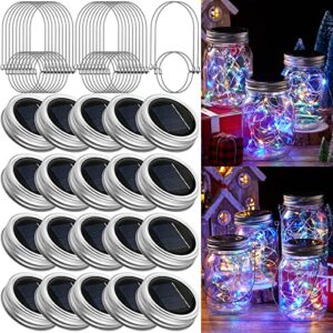 20 Sets Solar Mason Jar Lights 30 LED Fairy Lights with Jar Lid Waterproof Lantern String Lights with 20 Hangers for Outdoor Yard Patio Lawn Garden Wedding Decoration Christmas, Jars Not Included