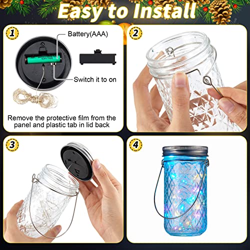 20 Sets Solar Mason Jar Lights 30 LED Fairy Lights with Jar Lid Waterproof Lantern String Lights with 20 Hangers for Outdoor Yard Patio Lawn Garden Wedding Decoration Christmas, Jars Not Included