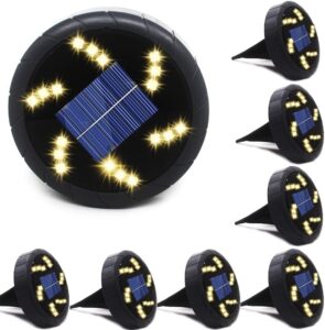 jorft solar lights outdoor garden, 8 pack 18 led solar powered waterproof floor ground lamps landscape lighting for lawn pathway deck patio use warm white