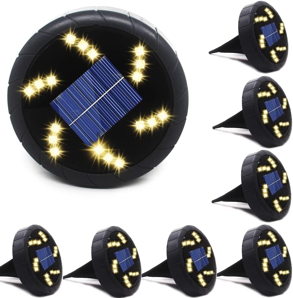 Jorft Solar Lights Outdoor Garden, 8 Pack 18 LED Solar Powered Waterproof Floor Ground Lamps Landscape Lighting for Lawn Pathway Deck Patio Use Warm White