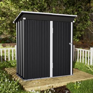 amopatio outdoor storage shed 5×3, heavy duty metal sheds, sturdy tool shed for garden/backyard, black