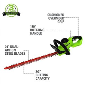 Greenworks 40V 24" Cordless Hedge Trimmer, Tool Only