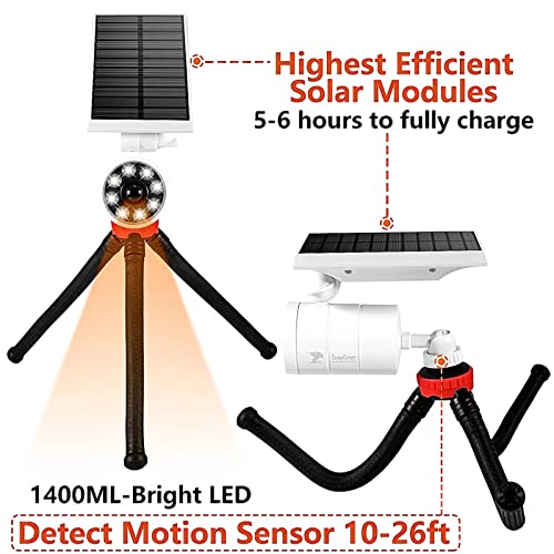 Solar Motion Security Lights Outdoor Camping Aluminum 9W 1400-Lumen (130W Equi.) LED Solar Flood Spot Lights for Patio Path Porch Garden Camp, 100-Week Protection for 100% Free(White)