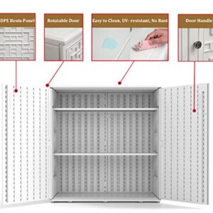 HOMSPARK Medium Resin Storage Cabinet Waterproof, 60-Gallon Indoor & Outdoor Deck Box for Garden Tools, kitchen Accessories, with 2 Laminate Shelves, (34 in. L x 15 in. W x 36 in. H, Light Beige)