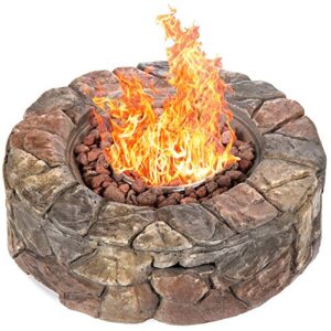 best choice products 30,000 btu gas fire pit for backyard, garden, home, outdoor patio w/natural stone, propane hose, handle, cover