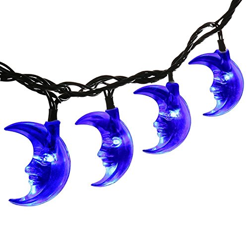 LuckLED Solar String Lights,20ft 30LED Ramadan Moon Fairy Solar Lights for Halloween,Christmas Outdoor,Garden,Home,Wedding,Party and Holiday Decorations [Blue]