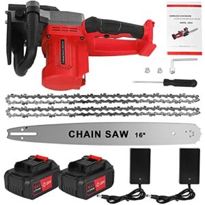 electric cordless chainsaw, 42v 16-inch chain saw cutting tools w/ 2 batteries for trees wood farm garden ranch forest cutting (battery & charger included)