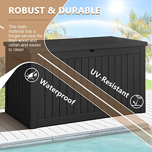 Devoko XXL 230 Gallon Resin Large Deck Box Waterproof Outdoor Storage Box Loackable for Patio Furniture Cushions, Toys and Garden Tools(230 Gallon, Black)