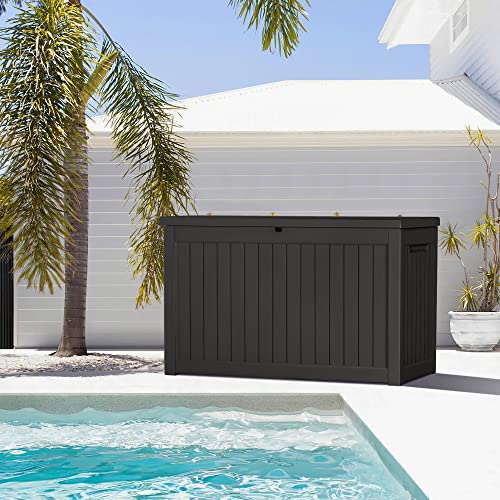 Devoko XXL 230 Gallon Resin Large Deck Box Waterproof Outdoor Storage Box Loackable for Patio Furniture Cushions, Toys and Garden Tools(230 Gallon, Black)