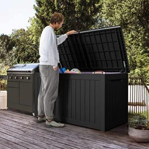 Devoko XXL 230 Gallon Resin Large Deck Box Waterproof Outdoor Storage Box Loackable for Patio Furniture Cushions, Toys and Garden Tools(230 Gallon, Black)