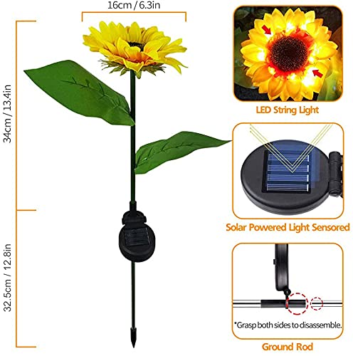 JHBOX Solar Flower Lights 4 Pack Combo - 2 Sunflower Lights and 2 Lily Flowers Garden Light, Solar Christmas Lights Garden Stakes for Winter Outdoor Decor, Holiday Lighting for Patio, Pathway, Yard