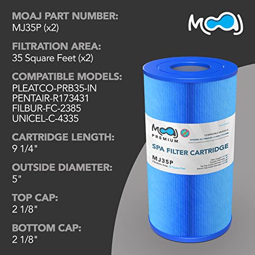 MOAJ Premium Spa Filter 2-Pack Replaces Pentair Dynamic 35, R173431, 17-2482, Guardian 409-219, Filbur FC-2385, Unicel C-4335, Waterway in-Line 35, 817-3501 | 9 1/4" x 5" | Asepsis-Infused Filtration