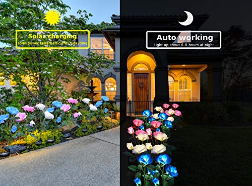 CN-Porter Solar Flower Lights, Solar Garden Stake Lights Outdoor Waterproof Solar Rose for Patio, Lawn, Garden, Yard Decoration