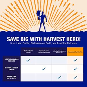 Harvest Hero Enhanced Perlite Soil Mix with Diatomaceous Earth & Essential Nutrients – Promotes Robust & Vigorous Growth for Indoor & Outdoor Plants, Transplanting, Garden Beds & Seedlings (16 QT)