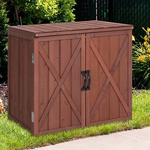 IRONMAX Outdoor Storage Cabinet, Garden Tool Shed with Magnetic Doors and Countertop, Wooden Small Storage Shed for Yard Deck Patio Backyard Poolside, 30’’ x 22’’ x 28.5’’