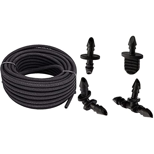 Raindrip 015005T 1/4-Inch by 50-Feet Porous Soaker Tubing, x Foot, Black & Orbit DripMaster 67431 1/4-Inch Barb Assortment, 30-Pack