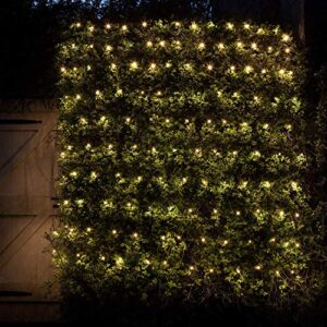 Solar Net Mesh String Lights Outdoor Waterproof 9.8ft x 6.6ft 200 LEDs Tree-wrap Lights,Dark Green Cable,8 Modes Decorative Lights for Party Christmas Wedding Garden Home Patio Lawn - Warm White