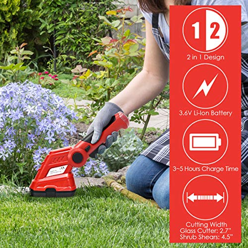 Goplus 2 in 1 Cordless Grass Shear + Hedge Trimmer w/ 3.6V Rechargeable Battery