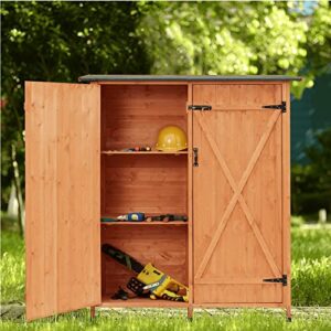 MELLCOM Outdoor Wood Storage Shed, 63“ Garden Shed with Double Lockable Doors, Weather Resistant Tool Shed Organizer for Patio, Garden, Backyard, Lawn