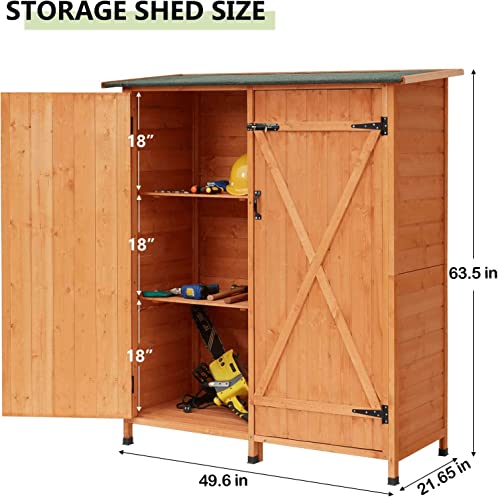 MELLCOM Outdoor Wood Storage Shed, 63“ Garden Shed with Double Lockable Doors, Weather Resistant Tool Shed Organizer for Patio, Garden, Backyard, Lawn