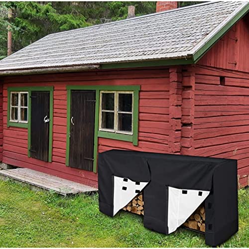 8ft Log Rack Cover, Waterproof Oxford Cloth Windproof Dustproof Portable Foldable Firewood Rack Protector for Indoor Outdoor Garden Patio Black