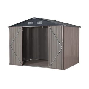 Verano Garden 8'x6' Outdoor Storage Shed, Galvanized Metal Steel Garden Shed,Double Door W/Lock, Bike Storage for Backyard, Patio, Lawn