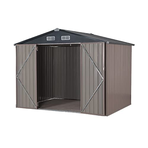 Verano Garden 8'x6' Outdoor Storage Shed, Galvanized Metal Steel Garden Shed,Double Door W/Lock, Bike Storage for Backyard, Patio, Lawn