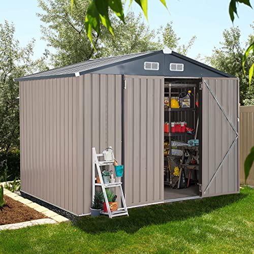 Verano Garden 8'x6' Outdoor Storage Shed, Galvanized Metal Steel Garden Shed,Double Door W/Lock, Bike Storage for Backyard, Patio, Lawn