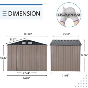 Verano Garden 8'x6' Outdoor Storage Shed, Galvanized Metal Steel Garden Shed,Double Door W/Lock, Bike Storage for Backyard, Patio, Lawn