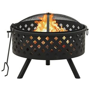 outdoor fire pit large wood burning patio backyard firepit for outside, for camping picnic bonfire garden beaches park, with poker 26.8 “