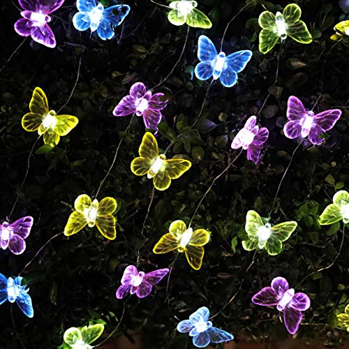 Joyathome Outdoor Solar String Lights Butterfly Decorative Fairy Lights, 17.7ft 36 Led Solar Butterfly Lights Outdoor Waterproof Garden Lights for Home Yard Outdoor Decoration (Cool White)