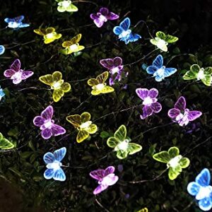 Joyathome Outdoor Solar String Lights Butterfly Decorative Fairy Lights, 17.7ft 36 Led Solar Butterfly Lights Outdoor Waterproof Garden Lights for Home Yard Outdoor Decoration (Cool White)