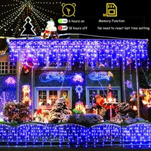 Maojia 66FT Christmas Lights Decorations Outdoor - 640 LEDs 8 Modes Curtain Fairy Lights with 120 Drops, Waterproof LED String Lights for Holiday Wedding Party Garden Patio Decorations, Blue