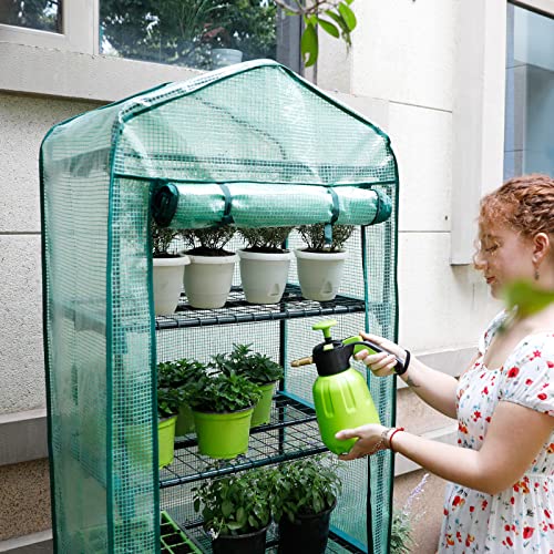 Worth Garden 4 Tier Mini Greenhouse w/Upgraded Castors Wheels - Portable Small Gardening Green House with PE Cover - Heavy Duty Swivel Castors with Brakes - 64''H x 27''L x 19''W Indoor & Outdoor