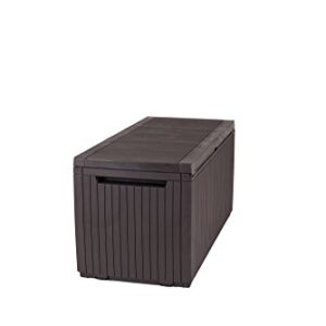 Keter Springwood 80 Gallon Resin Outdoor Storage Box for Patio Furniture Cushions, Pool Toys, and Garden Tools with Handles