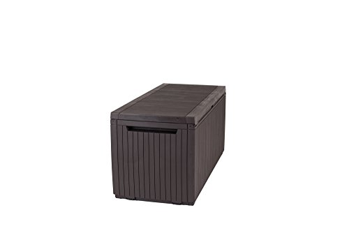 Keter Springwood 80 Gallon Resin Outdoor Storage Box for Patio Furniture Cushions, Pool Toys, and Garden Tools with Handles