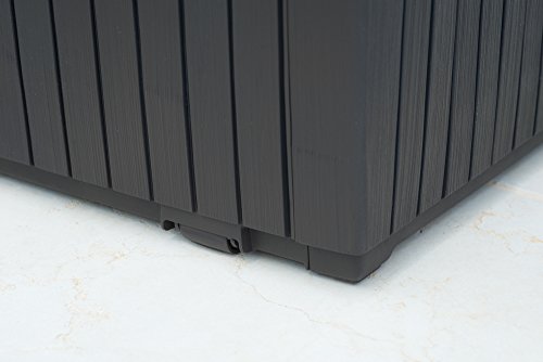Keter Springwood 80 Gallon Resin Outdoor Storage Box for Patio Furniture Cushions, Pool Toys, and Garden Tools with Handles