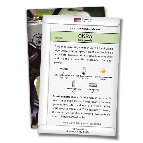 Sow Right Seeds - Okra Seed Collection for Planting - Burgundy, Clemson, and Emerald Varieties Non-GMO Heirloom Packet with Instructions to Plant a Home Vegetable Garden - Great Gardening Gift