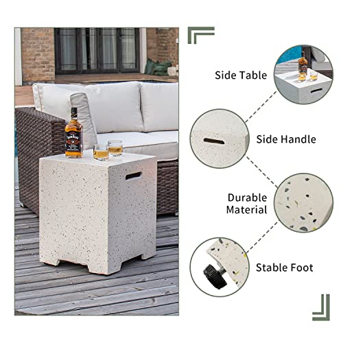 COSIEST 2-Piece Outdoor Propane Fire Pit Table Set w Tank Table, 42-inch Terrazzo Rectangle Fire Table (50,000 BTU) w 16 inches Tank Cover Side Table 20lb, Waterproof Cover for Garden, Pool, Backyard