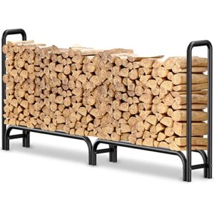 amagabeli 8 ft outdoor fire wood log rack for fireplace heavy duty firewood pile storage racks for patio deck metal log holder stand tubular steel wood stacker outside tools accessories black