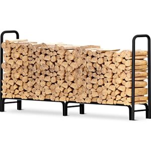 Amagabeli 8 ft Outdoor Fire Wood Log Rack for Fireplace Heavy Duty Firewood Pile Storage Racks for Patio Deck Metal Log Holder Stand Tubular Steel Wood Stacker Outside Tools Accessories Black